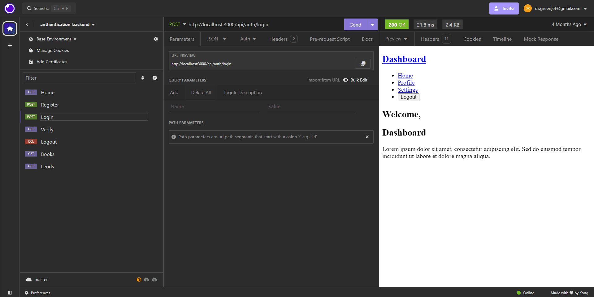 Authentication Backend project screenshot